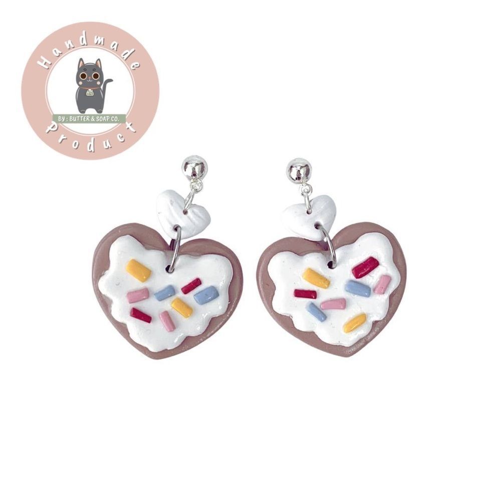 Icing Cookies Heart Shaped Clay Earring Dangles S925 Silver Posts